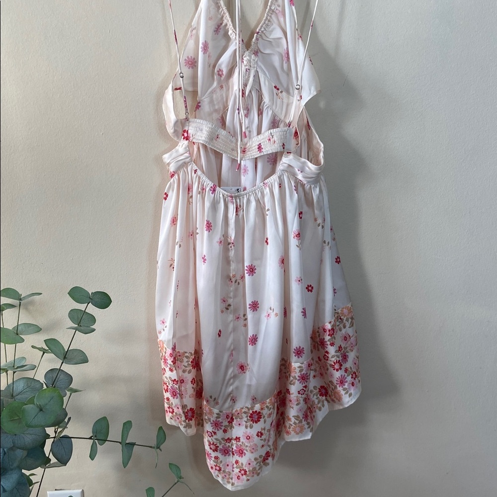 Free People Oasis Placed Floral Mini Slip Dress Cutout Satin Pink White L New - Picture 6 of 11